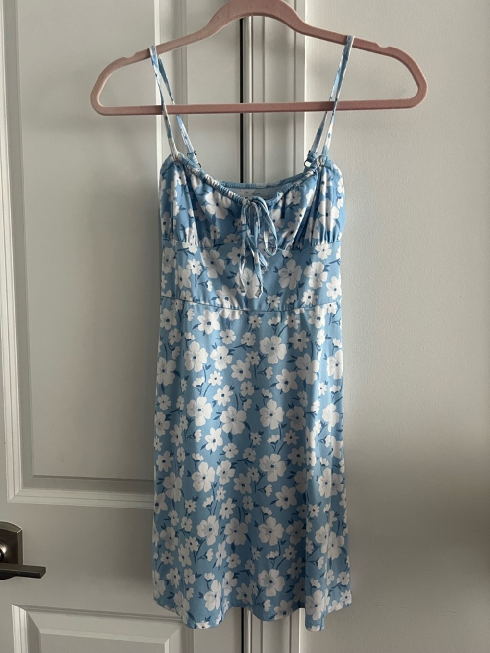 Hollister Light Blue & White Floral Tie-Front Dress